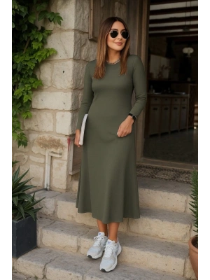 Kadın Uzun Kollu Bisiklet Yaka Arkası çapraz Detaylı Viskon Iki Iplik Maxi Elbise