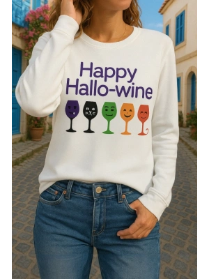 Kadın Uzun Kollu Bisiklet Yaka Baskılı Viskon Bluz