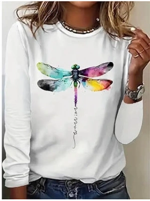 Kadın Uzun Kollu Bisiklet Yaka Baskılı Viskon Bluz