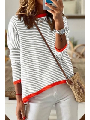 Kadın Uzun Kollu Bisiklet Yaka çizgi Desenli Triko Bluz