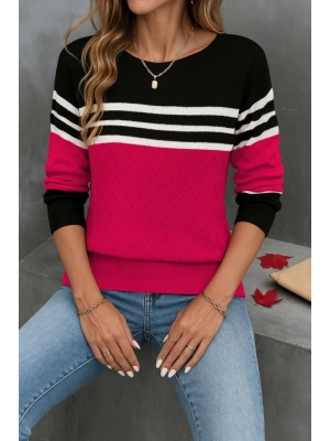 Kadın Uzun Kollu Bisiklet Yaka çok Renkli Triko Bluz