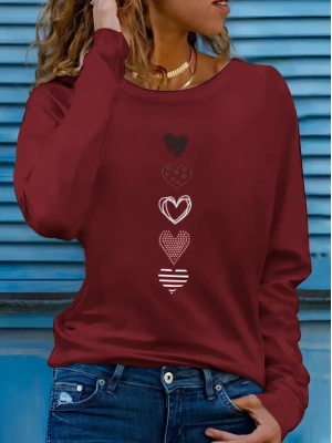 Kadın Uzun Kollu Bisiklet Yaka Desenli Viskon Bluz