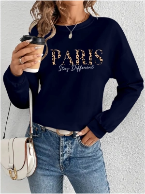 Kadın Uzun Kollu Bisiklet Yaka Desenli Viskon Iki Iplik Bluz