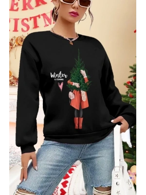 Kadın Uzun Kollu Bisiklet Yaka Desenli Viskon Iki Iplik Bluz