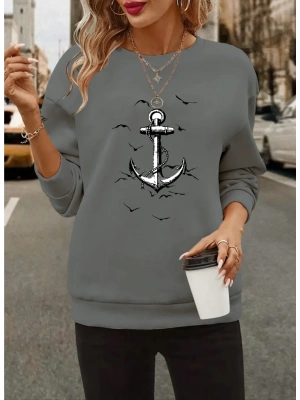 Kadın Uzun Kollu Bisiklet Yaka Desenli Viskon Iki Iplik Bluz