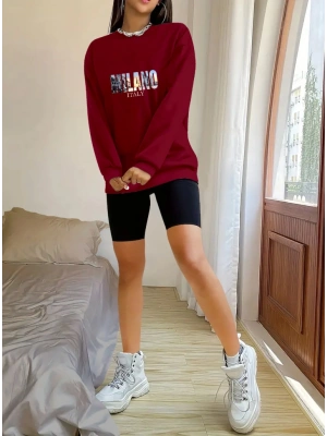 Kadın Uzun Kollu Bisiklet Yaka Desenli Viskon Iki Iplik Bluz