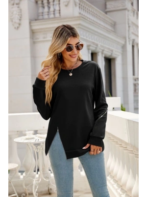 Kadın Uzun Kollu Bisiklet Yaka Fermuar Detay Iki Iplik Bluz