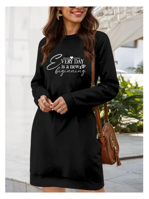 Kadın Uzun Kollu Bisiklet Yaka Kısa Viskon Iki Iplik Elbise