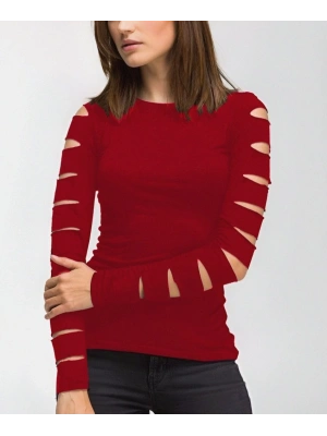 Kadın Uzun Kollu Bisiklet Yaka Lazer Kesim Viskon Bluz