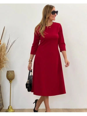 Kadın Uzun Kollu Bisiklet Yaka Midi Ithal Krep Elbise