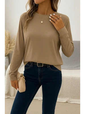 Kadın Uzun Kollu Bisiklet Yaka Viskon Bluz