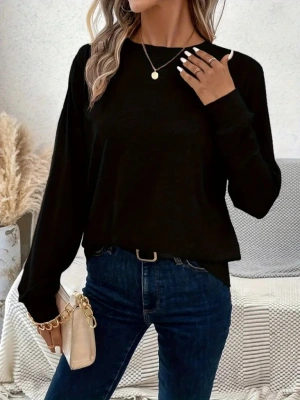 Kadın Uzun Kollu Bisiklet Yaka Viskon Bluz