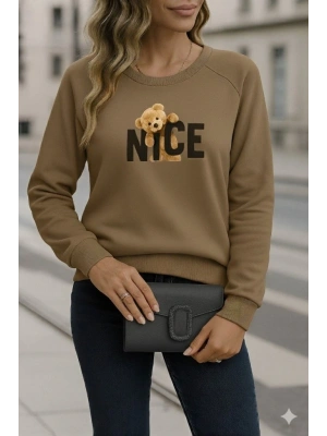 Kadın Uzun Kollu Bisiklet Yaka Viskon Iki Iplik Bluz