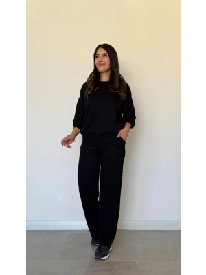 Kadın Uzun Kollu Bisiklet Yaka Viskon Iki Iplik Bluz Ve Pantolon Ikili Takım