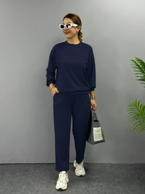 Kadın Uzun Kollu Bisiklet Yaka Viskon Iki Iplik Bluz Ve Pantolon Ikili Takım