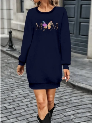 Kadın Uzun Kollu Bisiklet Yaka Viskon Iki Iplik Elbise