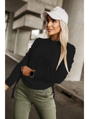 Kadın Uzun Kollu Bisiklet Yaka Yanları Ve Kolları Büzgülü Kadife Bluz