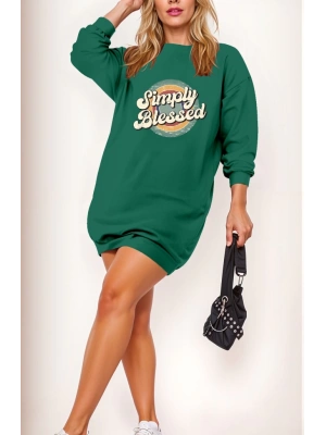 Kadın Uzun Kollu Bisiklet Yaka Yazılı Viskon Iki Iplik Elbise