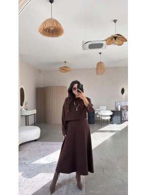 Kadın Uzun Kollu Bluz Ve Ve Askılı Elbise Ikili Takim