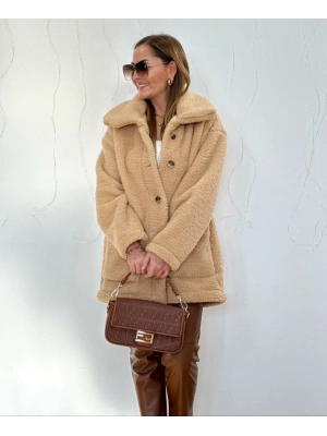 Kadın Uzun Kollu Cep Ve Düğme Detay Wellsof Kumaş Peluş Hırka