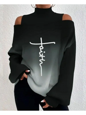 Kadın Uzun Kollu cuba Dalgıc Kumas Lolita Baskılı Bluz