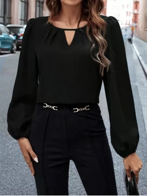 Kadın Uzun Kollu Damla Detaylı Ithal Krep Bluz