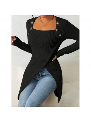 Kadın Uzun Kollu Derin Kare Yaka Düğme Detay şardonlu Kaşkorse Kruvaze Bluz