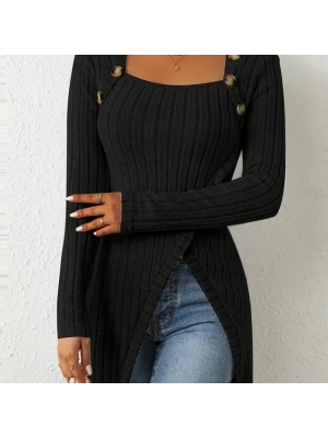 Kadın Uzun Kollu Derin Kare Yaka Düğme Detay şardonlu Kaşkorse Kruvaze Bluz