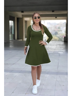 Kadın Uzun Kollu Derin Yuvarlak Yakalı Kısa Viskon Iki Iplik Elbise