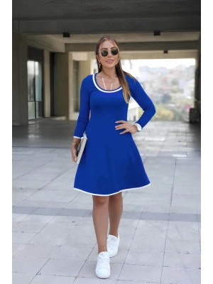 Kadın Uzun Kollu Derin Yuvarlak Yakalı Kısa Viskon Iki Iplik Elbise