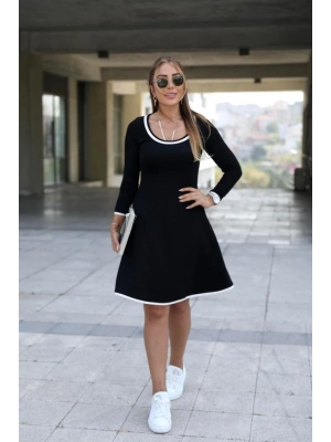 Kadın Uzun Kollu Derin Yuvarlak Yakalı Kısa Viskon Iki Iplik Elbise