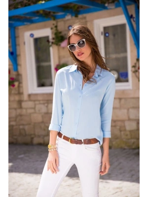 Kadın Uzun Kollu Dokuma Kumaş Klasik Gömlek