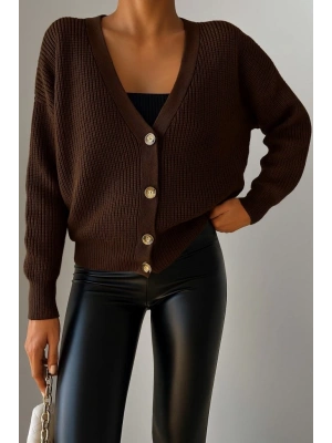 Kadın Uzun Kollu Düğme Detay Triko Hırka