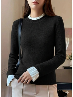 Kadın Uzun Kollu Fırfırlı Yakalı Triko Bluz