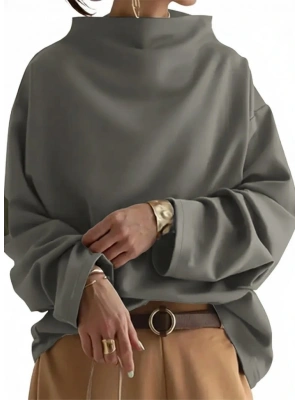 Kadın Uzun Kollu Geniş Balıkçı Yaka Modal Bluz