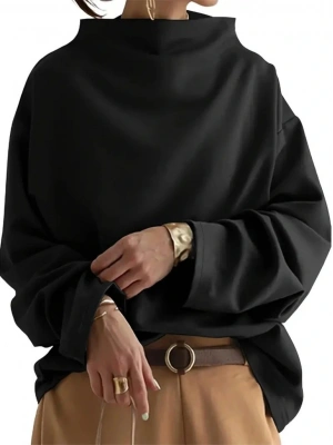 Kadın Uzun Kollu Geniş Balıkçı Yaka Modal Bluz