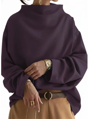 Kadın Uzun Kollu Geniş Balıkçı Yaka Modal Mürdüm Bluz