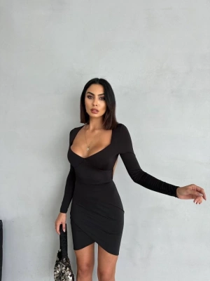 Kadın Uzun Kollu Göğüs Ve Sırt Dekolteli Kruvaze Etek Detay Fırsat ürün ini Elbise