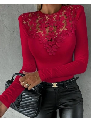 Kadın Uzun Kollu Güpür Detay Dalgıç Bluz