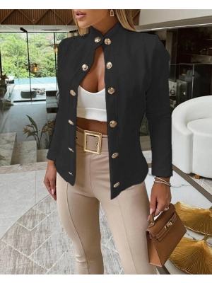Kadın Uzun Kollu Hakim Yaka önden Düğmeli Atlas Ceket