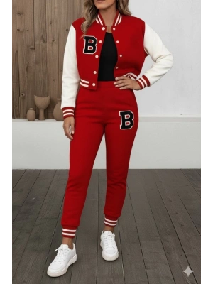 Kadın Uzun Kollu Hakim Yaka önden Düğmeli Ceket Pantolon şardonlu Iki Iplik Ikili Takım