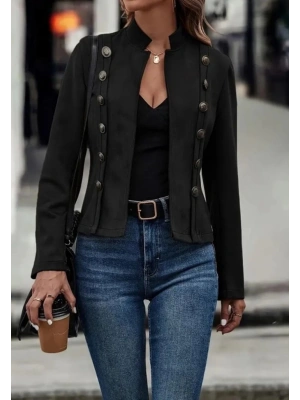 Kadın Uzun Kollu Hakim Yaka Yanlardan Düğmeli Kısa Süet Ceket