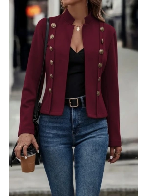 Kadın Uzun Kollu Hakim Yaka Yanlardan Düğmeli Kısa Süet Ceket
