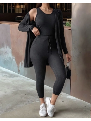 Kadın Uzun Kollu Hırka Atlet Ve Eşofman Yün Viskon üçlü Takım