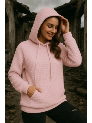 Kadın Uzun Kollu Kapşonlu Bağcıklı Cepli Capitone Sweatshirt