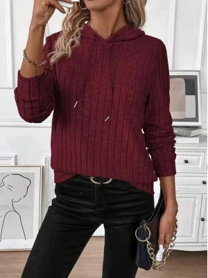 Kadın Uzun Kollu Kapşonlu Bağcıklı şardonlu Kaşkorse Bluz