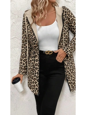 Kadın Uzun Kollu Kapşonlu çift Taraflı Cepli Bağcıklı Fermuarlı Viskon Iki Iplik Ceket