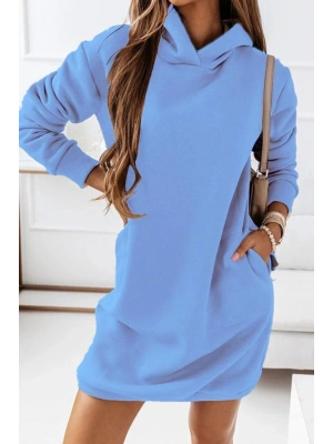 Kadın Uzun Kollu Kapşonlu Kısa Iki Iplik Elbise