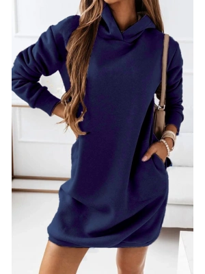 Kadın Uzun Kollu Kapşonlu Kısa Iki Iplik Elbise