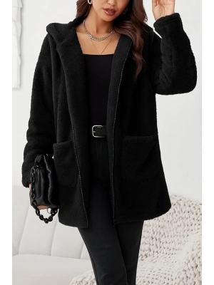 Kadın Uzun Kollu Kapşonlu önden Fermuarlı Cepli Welsoft Ceket